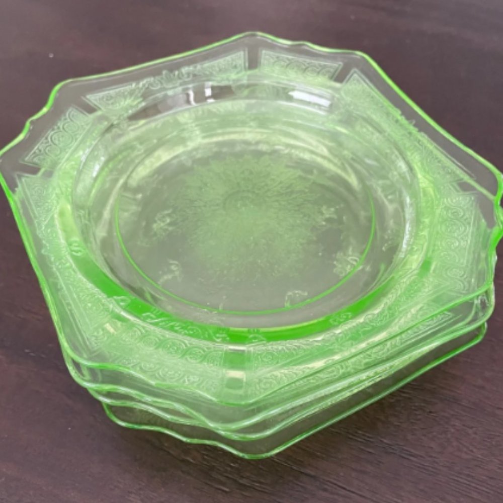 4 Anchor Hocking Princess Green Depression Glass Bread Dessert Sherbet Plates